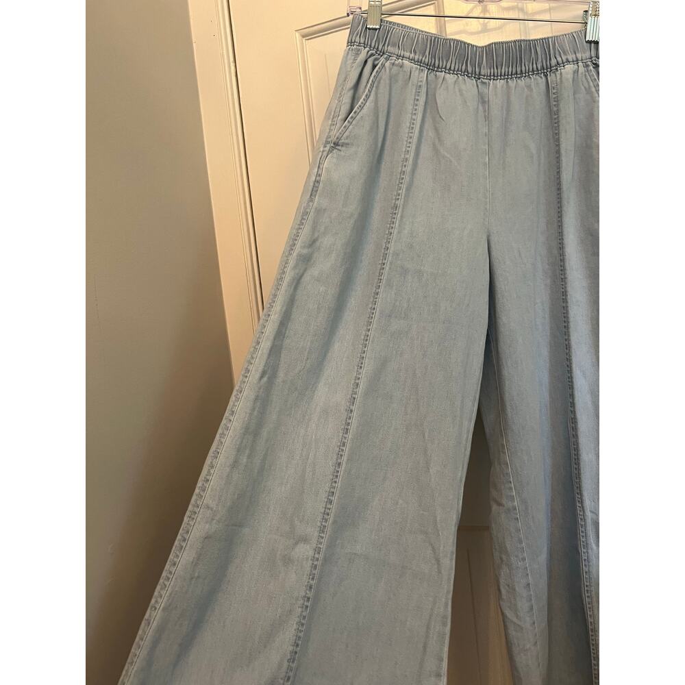 NEW Loft Breezy Wide Leg Crop Pants Chambray Blue 100% Cotton Pull On Women's S - Picture 5 of 14